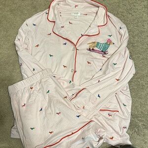 Striped Pajama Set with Dachshund Dog